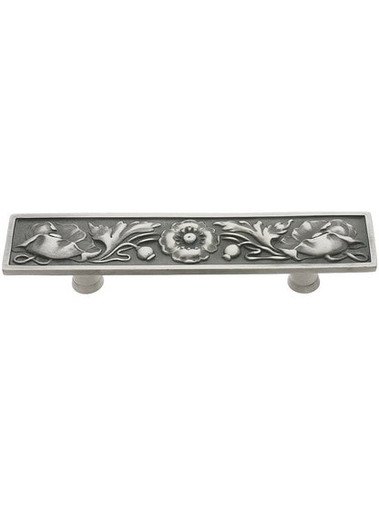 Poppy Flower Drawer Pull - 3 inch Center to Center in Antique Pewter.